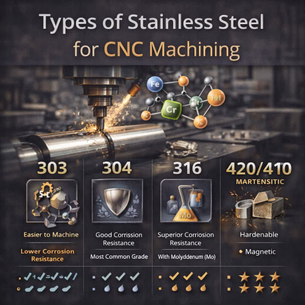 انواع استیل (304، 316، 303، 420 و …) در CNC فلز + راهنمای کامل ماشینکاری هرکدام
