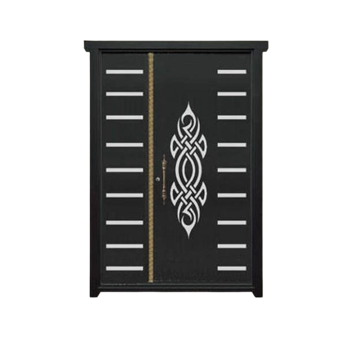 درب CNC فلزی یک و نیم لنگه مدل HS18 | طرح اسلیمی مدرن با برش لیزری