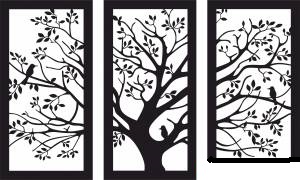 تابلو مدرن دکوراتیو درخت و شاخه‌هایش در سه قاب – تلفیق طبیعت و هنر در دکور منزل