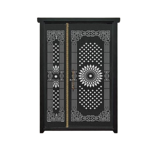 درب CNC فلزی یک و نیم لنگه مدل HS29 | طرح کلاسیک هندسی گل‌مرکزی