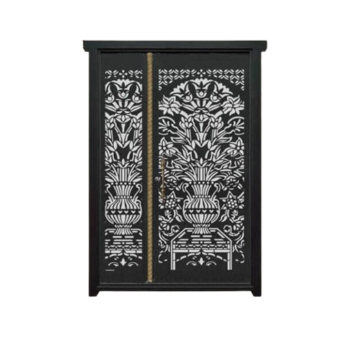 درب فلزی لیزری یک و نیم لنگه مدل HS34 طرح گلدان و گل کلاسیک